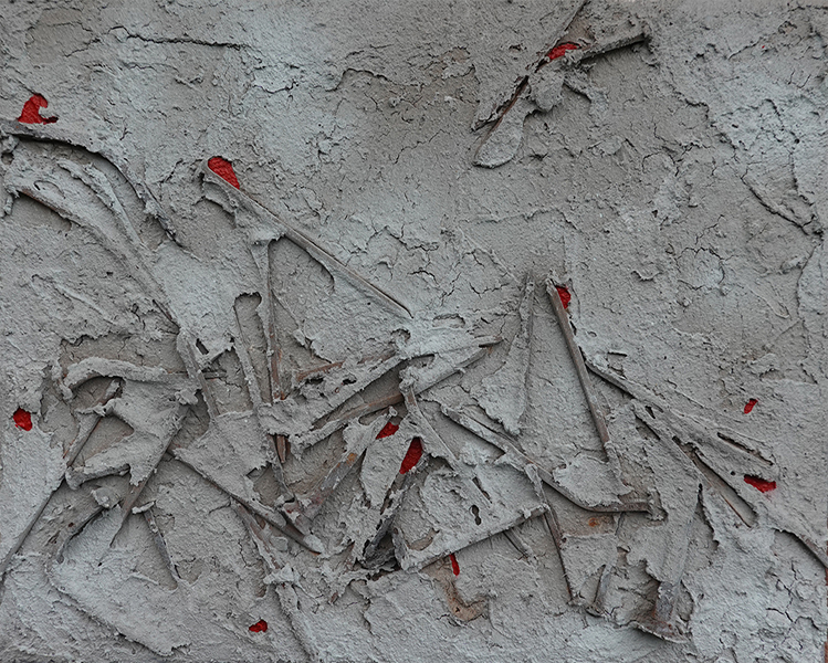 Ohne Titel 20-06, 2020, Acryl, Champagnerkreide, Altmetall auf Leinwand, 30 x 40 cm